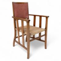 Liberty & Co., Arts & Crafts Rush Seat Armchair with a Shaped Back - Thumbnail 1
