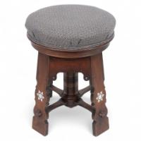 Liberty & Co. Attributed, Moorish Walnut Revolving Stool with Moorish Arches