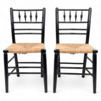 Philip Webb Attributed, Morris & Co., Aesthetic Movement Pair Rush Seat Sussex Chairs