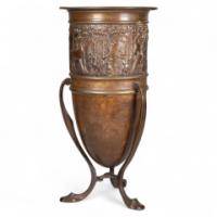 An unusual Arts & Crafts style copper vase decorated with woodland scene - Thumbnail 1