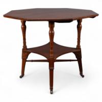 Jas Shoolbred Attributed, Aesthetic Movement Octagonal Walnut Side Table with Central Shelf