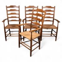 Philip Clissett a Fine Set of Four Early Arts & Crafts Ash Ladder Back Armchairs