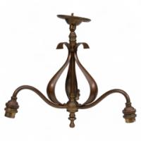 Arts & Crafts Three Branch Brass Ceiling Light with Stylised Leaf Detail