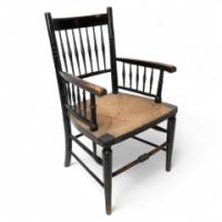 Liberty & Co. Attributed, Style of. Morris & Co., Aesthetic Movement Rush Seat Armchair