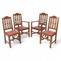 A Set of Four Arts & Crafts Dining Chairs with Nicely Carved Floral Decoration