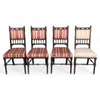 R. Whytock & Co., Rare Set of Four Aesthetic Movement Walnut Ebonised & Parcel Gilt Side Chairs - Thumbnail 1