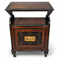 Aesthetic Movement Amboyna & Ebonised Music Cabinet with Incised & Gilt Decoration