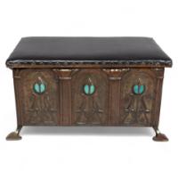 Jesson Birkett, attributed, Arts & Crafts Copper Fireside Log Box and Seat - Thumbnail 1