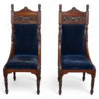 Bruce Talbert Attributed, probably for Gillows of Lancaster. A Pair of Tall Back Throne Style Aesthetic Movement Chairs