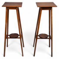 C. F. A. Voysey Attributed, Made & Retailed by Goodyers of Regent Street & New Bond Street London. A Rare Pair of Simple Arts & Crafts Oak Plant Stands