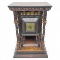 Henry William Batley Possibly for Gillows of Lancaster. A Large Aesthetic Movement Exhibition Quality Oak & Walnut Bracket Clock - Thumbnail 2