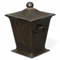 Arts & Crafts Copper Conical Coal Bucket & Lid, with Hand Hammered Sun Rise