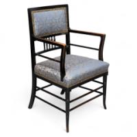 H. W. Batley or E. W. Godwin for Collinson & Lock Attributed. Aesthetic Movement Ebonised Walnut Armchair