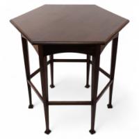 Liberty & Co. Attributed, Aesthetic Movement Hexagonal Side Table with Herringbone Inlay - Thumbnail 1