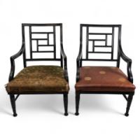 E. W. Godwin Attributed, Anglo-Japanese Aesthetic Movement Ebonised Armchairs