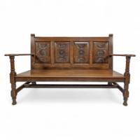 George Faulkner Armitage (1849-1937), a Carved Oak Settle with Carved Half Sunflowers - Thumbnail 1