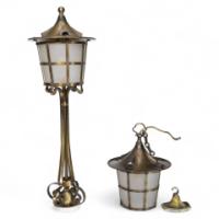 Arts & Crafts Copper Stair Post Lantern with Matching Hall Lantern