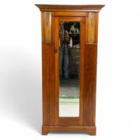Baillie Scott, Style of. Arts & Crafts Oak Armoire Wardrobe with Daffodil Inlays - Thumbnail 1