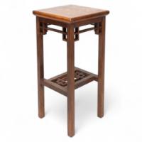 E. W. Godwin Probably Made by William Watt. Anglo-Japanese Oak & Lattice Statue Stand with Wide Inlaid Top