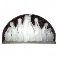 Verreries de Costebelle. Art Deco half-moon frosted opalescent glasswork depicting a colony of penguins - Thumbnail 1