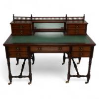 Bruce Talbert Style Of. Made by Gillows (stamped). An Aesthetic Movement Oak Knee Hole Desk - Thumbnail 1