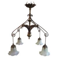 W. A. S. Benson. Rare four branch copper and brass chandelier - Thumbnail 1