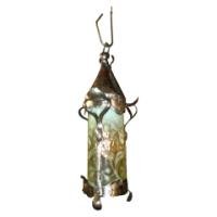 An Arts & Crafts silver plated lantern with floral Vaseline shade. - Thumbnail 1