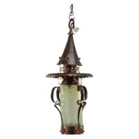 Arts & Crafts Copper & Vaseline Lantern with Floral Flowing Decoration