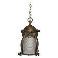 Arts & Crafts, Hammered Brass Lantern with Original Ribbed Glass, c.1900