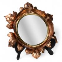 Arts & Crafts Circular Copper Bevelled Mirror in the Form of a Flower Bud