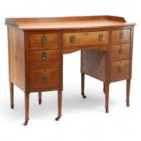 Waring & Gillow. Arts & Crafts Bow Fronted Kneehole Twin Pedestal Desk - Thumbnail 1