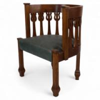 Arts & Crafts Oak Armchair with Stylised Floral Upright Decoration - Thumbnail 1