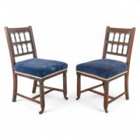 Bruce Talbert for Gillows. A pair of Aesthetic Movement walnut dining chairs - Thumbnail 1