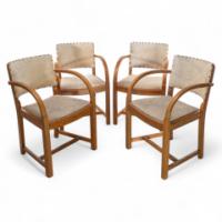 Heal's, art Deco Oak Armchairs with Rounded Arms, Set of Four