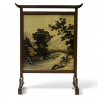 E W Godwin (attributed). An Anglo Japanese fire screen with Japanese silk  - Thumbnail 1