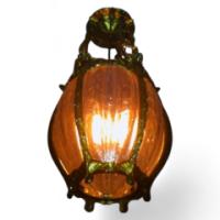 W. A. S. Benson. An exceptional pair of three light, gilt bronze ceiling lights, with heavy moulded glass - Thumbnail 1