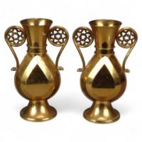 A. W. N. Pugin. A pair of Gothic Revival brass flower vases engraved 'St Mary's Parish' - Thumbnail 1