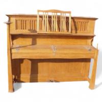 Walter Cave for Bechstein. An oak piano with an overstrung upright underdamper action - Thumbnail 1