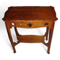 Wylie & Lochhead. Arts & Crafts Oak Side Table with Stylised Floral Cut-outs - Thumbnail 1