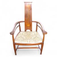 William Birch retailed by Liberty & Co. An inlaid mahogany Armchair - Thumbnail 1