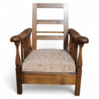Sculptural Arts & Crafts Reclining Oak Armchair c.1900 - Thumbnail 2