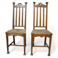Shapland & Petter. An unusual pair of side chairs with original rush seats and Heart shaped carvings to the tops - Thumbnail 1