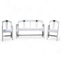 A secessionist three seater bench with a matching pair of Armchair - Thumbnail 1