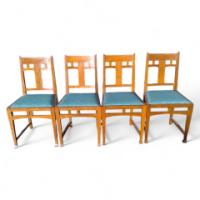 A set of four Arts & Crafts Oak dining chairs - Thumbnail 1