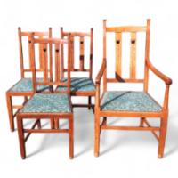 A Set of Four Arts & Crafts Oak Dining Chairs Covered in Morris & Co., Fabric