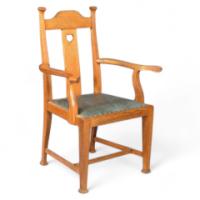 Walter Cave. An oak armchair curved back with heart cut-out to the splat - Thumbnail 1