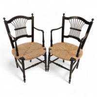 Dante Gabriel Rossetti for Morris & Co., Pair of Rush-Seated Armchairs