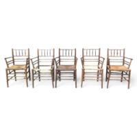 William Morris. A run of beech and Oak Sussex chairs - Thumbnail 1
