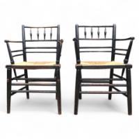 William Morris. A pair of Sussex rush seat Armchair - Thumbnail 1