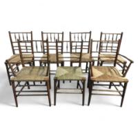 Philip Webb for Morris & Co. A set of seven Classic Arts Crafts Sussex chairs - Thumbnail 1